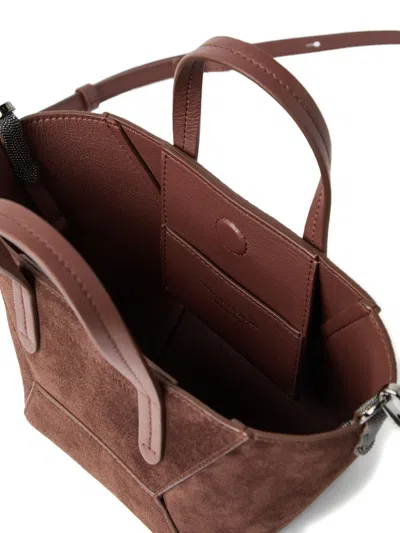 Brunello Cucinelli Women Brown Crossbody Bag With Adjustable And Removable Shoulder Strap In Suede W In Burgundy