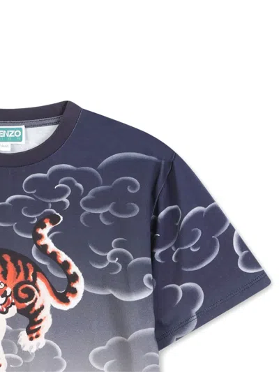 Kenzo Tiger-print Cloud-pattern T-shirt In Blue