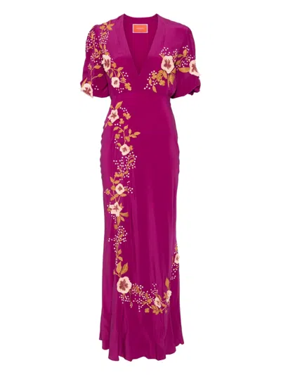 La Doublej Marlene Dress Embroidered Solid In Solid Purple