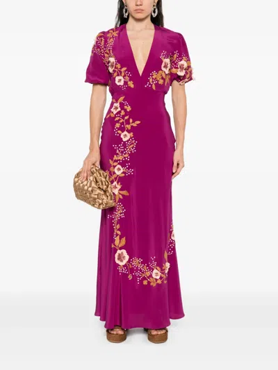 La Doublej Marlene Dress Embroidered Solid In Solid Purple