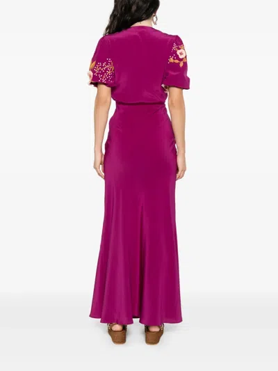 La Doublej Marlene Dress Embroidered Solid In Solid Purple
