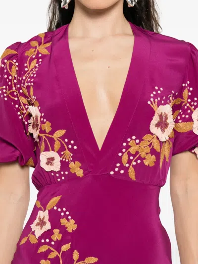 La Doublej Marlene Dress Embroidered Solid In Solid Purple