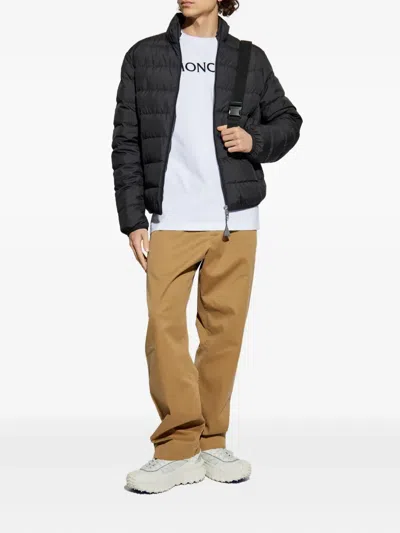 Moncler Quilted Down Jacket With High Collar And Logo Patch