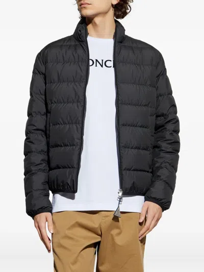 Moncler Quilted Down Jacket With High Collar And Logo Patch