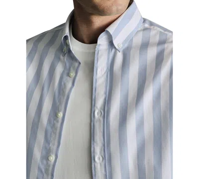 Charles Tyrwhitt Men's Slim Fit Short Sleeve Wrinkle-resistant Striped Button-down Shirt In Blue