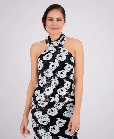 Muse Women's Sequined Criss-cross Halter Top In Black