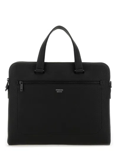 Ferragamo Leather Business Bag In Black