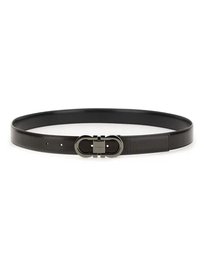 Ferragamo Reversible Belt Adjustable Length Smooth Finish Metal Buckle In Black