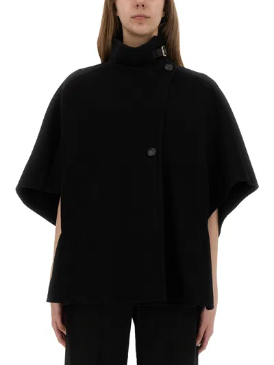 Max Mara Relaxed Black Cashmere Coat With High Collar And Wide Sleeves