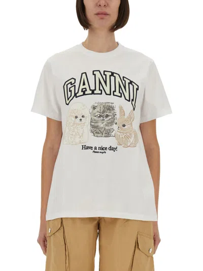 Ganni Animals White T-shirt