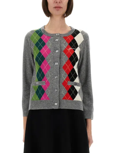 Ganni Argyle-pattern Logo-embroidered Cardigan In Multi