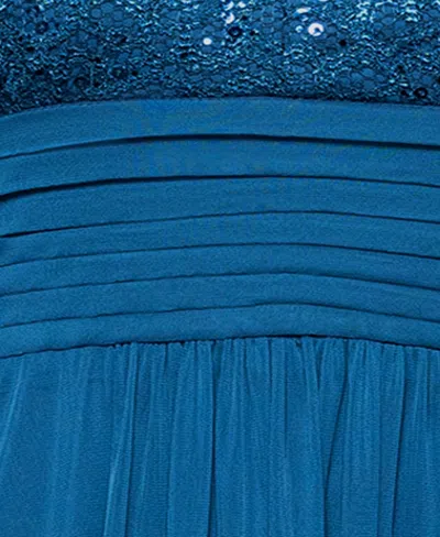 B & A By Betsy And Adam Petites Lace Long Halter Dress In Blue