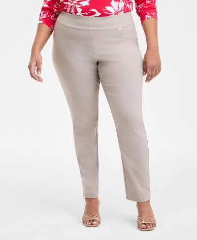 Inc International Concepts Plus Size Bengaline Skinny Pants, Created For Macy's In Gray