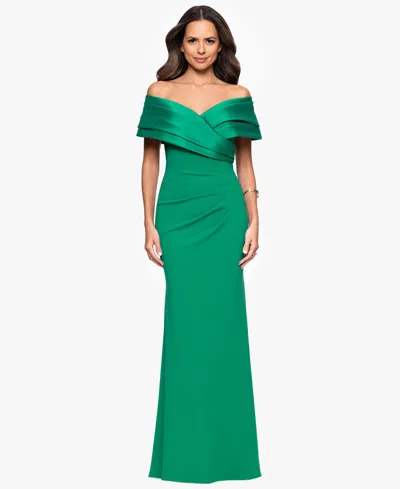 Betsy & Adam Petite "yasmeen" Long Off The Shoulder Scuba Crepe Gown