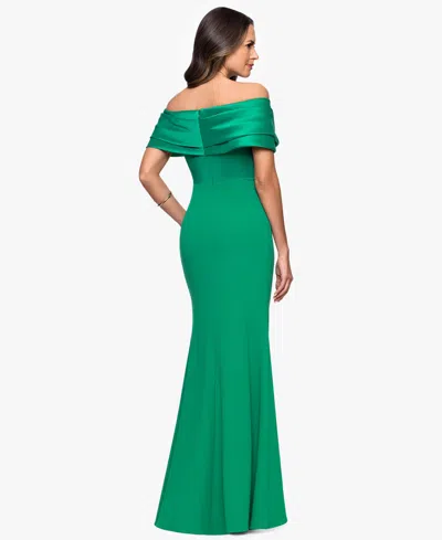 Betsy & Adam Petite "yasmeen" Long Off The Shoulder Scuba Crepe Gown