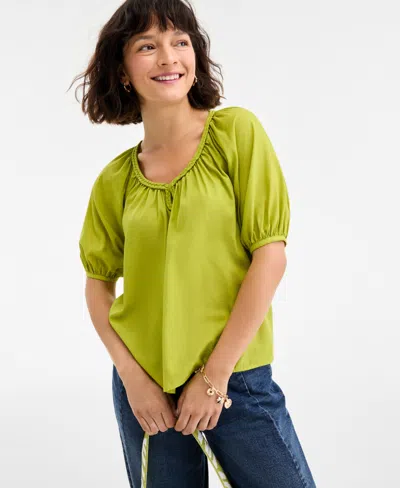 On 34th Women's Elbow Sleeve Braided-trim Top, Exclusively At Macy's In Green
