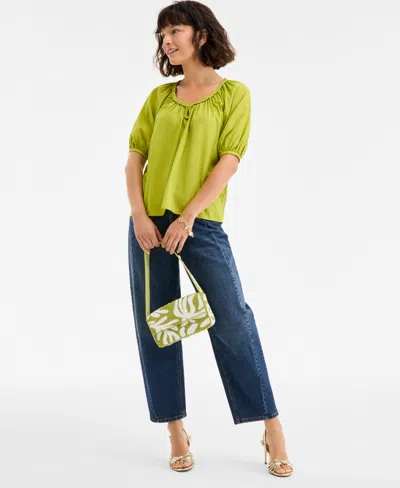 On 34th Women's Elbow Sleeve Braided-trim Top, Exclusively At Macy's In Green