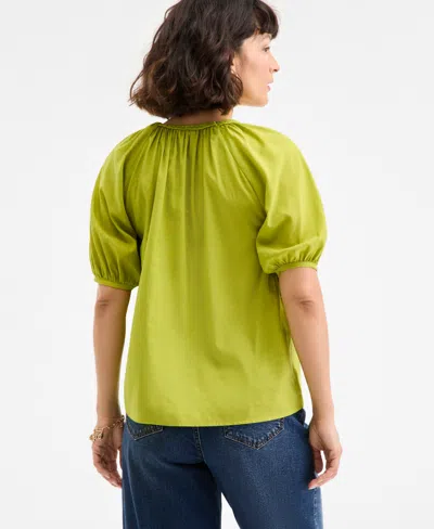 On 34th Women's Elbow Sleeve Braided-trim Top, Exclusively At Macy's In Green