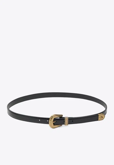 Valentino Garavani Black Vlogo Signature Brushed Calfskin Belt