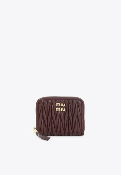 Miu Miu Dark Red Lamb Leather Coin Case In Brown