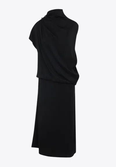 Fabiana Filippi Asymmetric Midi Dress Button Embellishments In Black