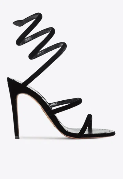 René Caovilla Black Open Toe Heels In Black