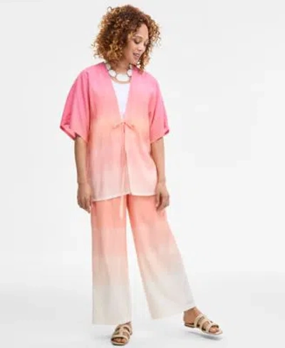 Jm Collection Womens Ombre Plisse Kimono Plisse Wide Leg Pants Exclusively At Macys In Multi