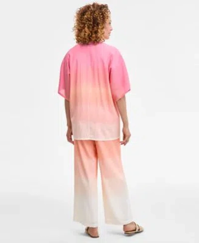 Jm Collection Womens Ombre Plisse Kimono Plisse Wide Leg Pants Exclusively At Macys In Multi
