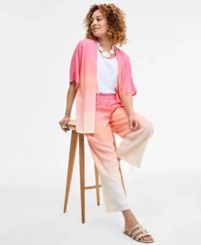 Jm Collection Womens Ombre Plisse Kimono Plisse Wide Leg Pants Exclusively At Macys In Multi
