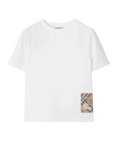 Burberry Kids' Check-print Label Cotton T-shirt In White