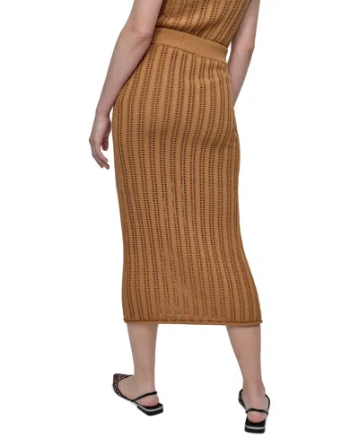 Dkny Jeans Womens Crewneck Cable Pointelle Stitch Sleeveless Sweater Midi Skirt In Brown