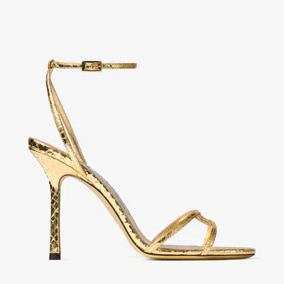 Jimmy Choo Snake-embossed 1998 Leo Metallic Leather Ankle-strap Sandals In Gold