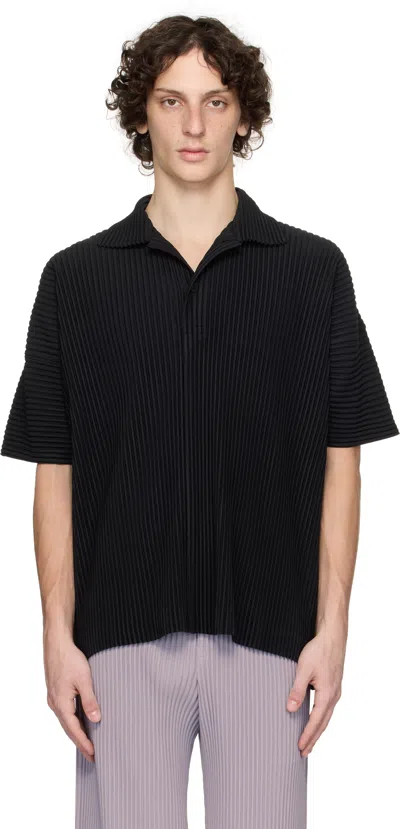 Issey Miyake Midnight Blue Polyester Polo Shirt In Black