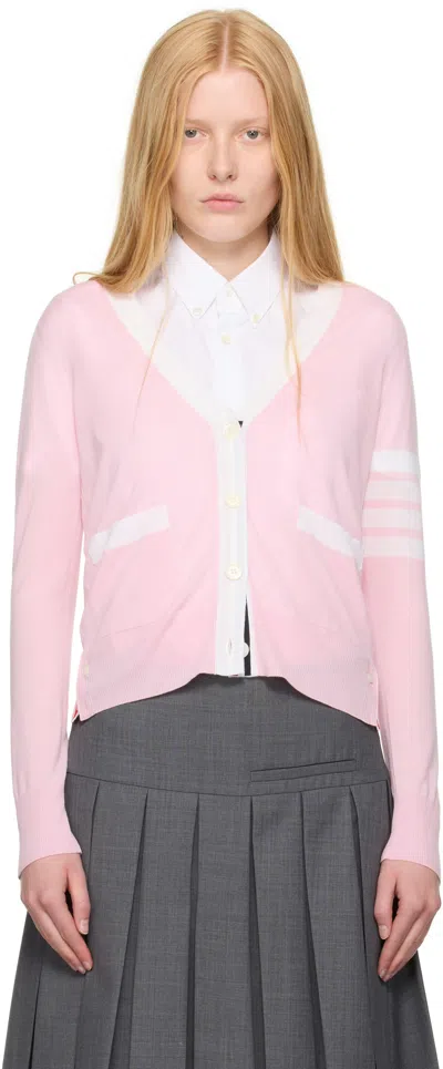 Thom Browne Contrast-border Cotton Cardigan In Pink