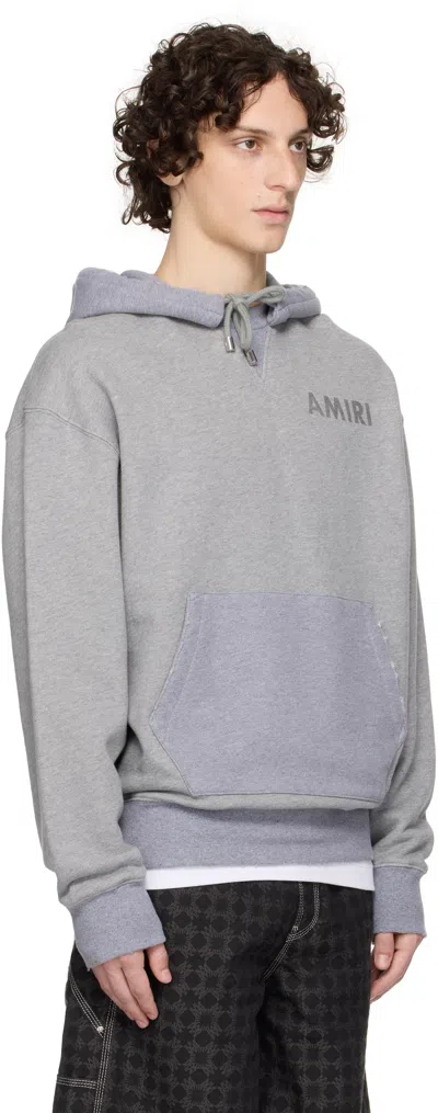 Amiri Mens Grey Stencil Logo-print Cotton Hoody In Blue