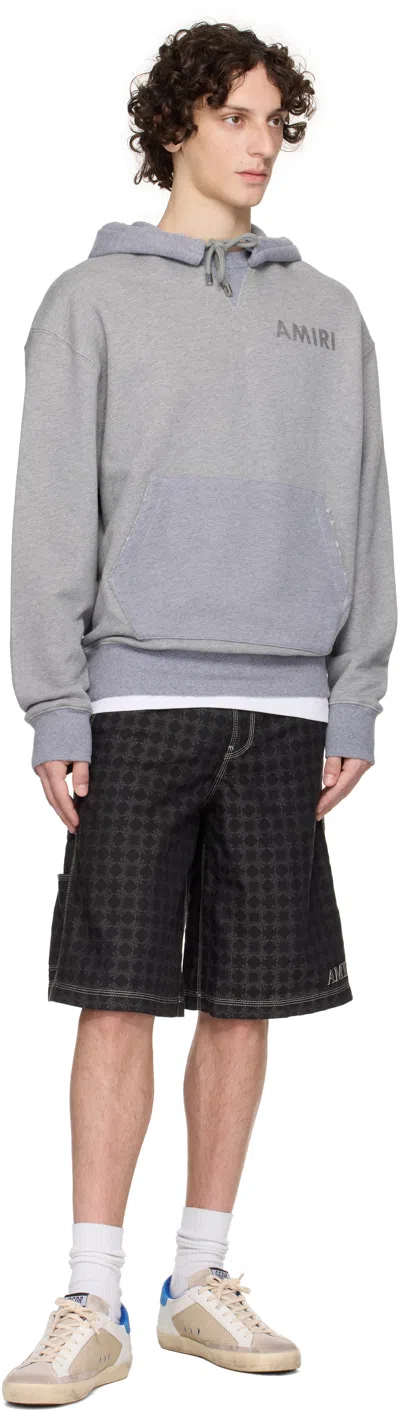 Amiri Mens Grey Stencil Logo-print Cotton Hoody In Blue