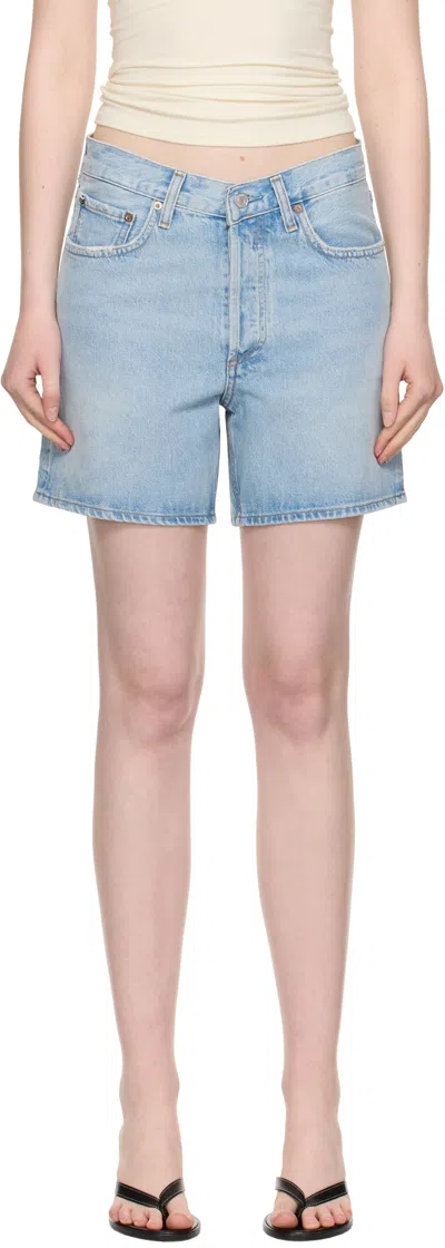 Agolde Urban Baggy Denim Shorts With Belt Loops In Blue