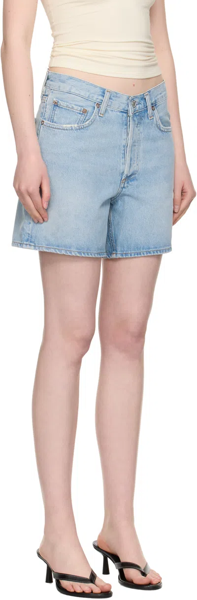 Agolde Urban Baggy Denim Shorts With Belt Loops In Blue