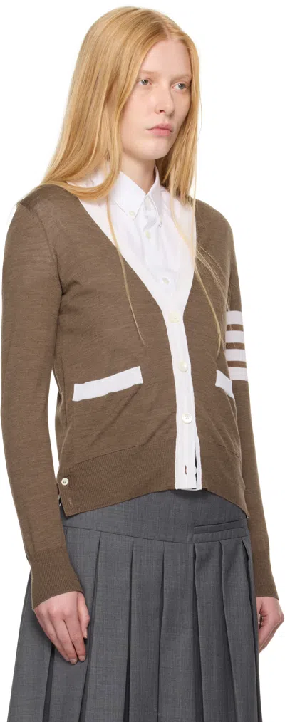 Thom Browne Relaxed Fit V Neck Cardigan 4 Bar Stripe In Brown
