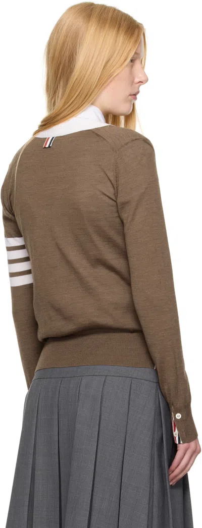 Thom Browne Relaxed Fit V Neck Cardigan 4 Bar Stripe In Brown