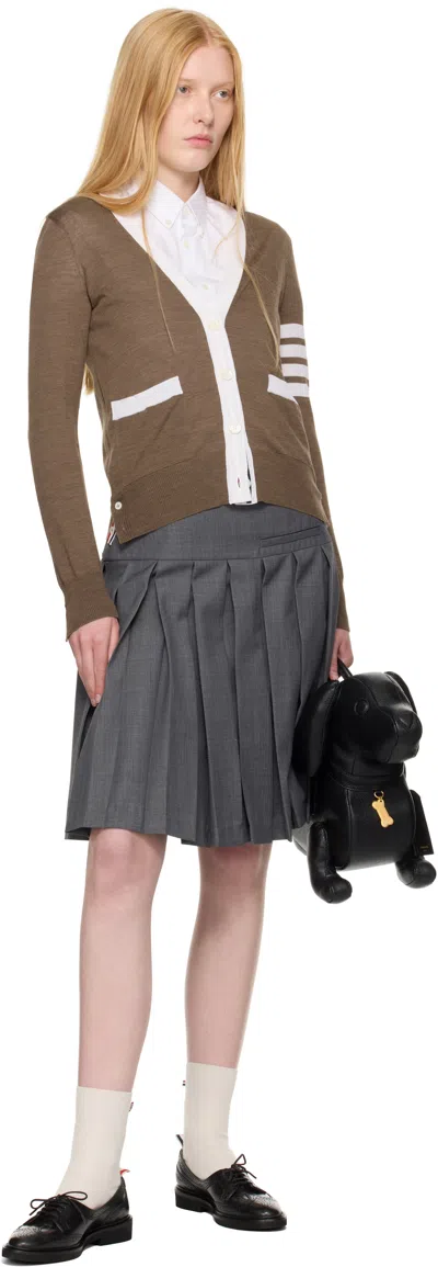 Thom Browne Relaxed Fit V Neck Cardigan 4 Bar Stripe In Brown