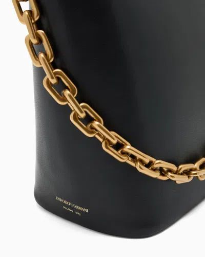 Emporio Armani Ppa Leather Medium Hobo Bag With Chain In Black