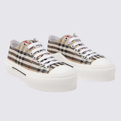 Burberry Beige Cotton Sneakers With Casual Chic Check Pattern