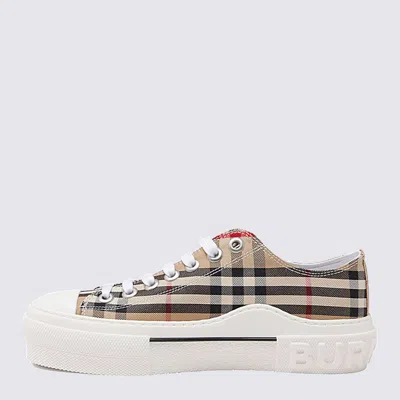 Burberry Beige Cotton Sneakers With Casual Chic Check Pattern