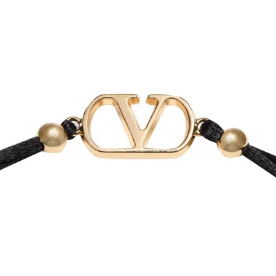 Valentino Garavani Garavani Vlogo Signature Cotton Bracelet Woman Black Uni In Black