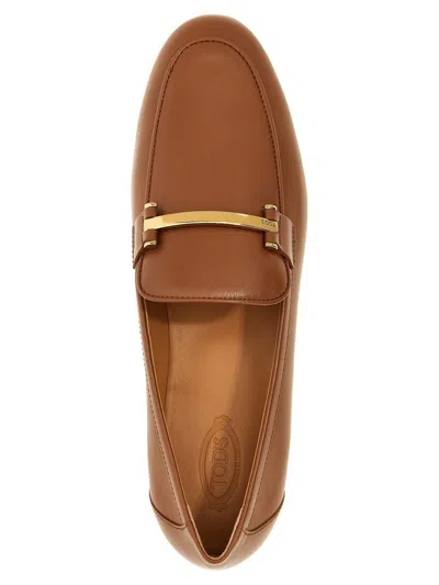 Tod's Brown Loafers With Logo Plaque In Leather Woman In Brown