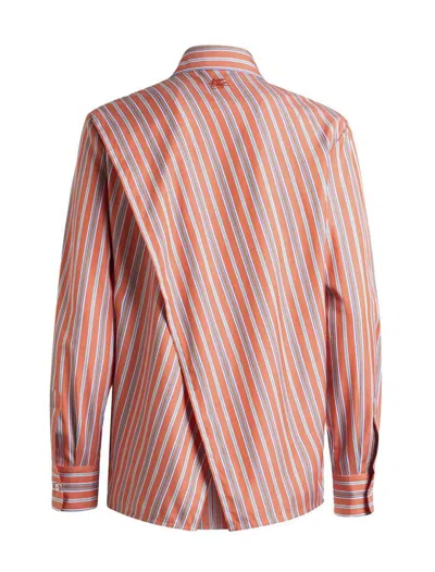 Etro Striped Cotton Shirt With Back Slit In Orange