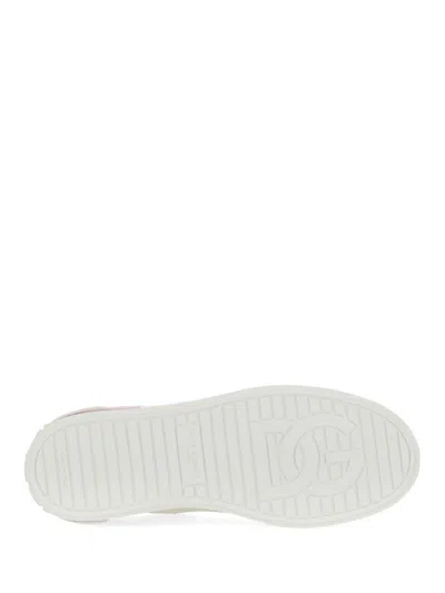 Dolce & Gabbana Portofino White And Pink Low Top Sneakers With Logo In Leather Woman
