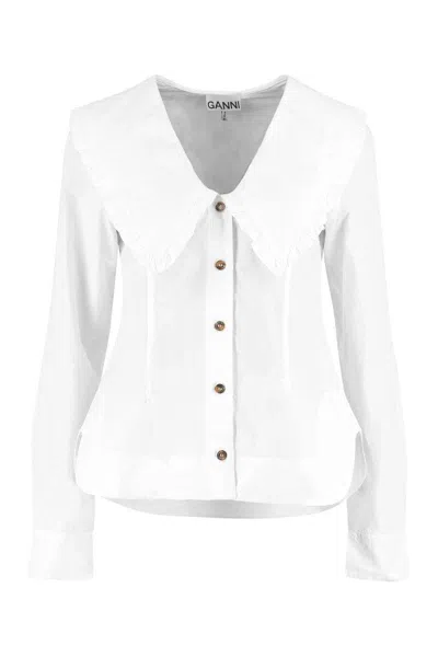 Ganni Ruffled Collar Blouse Featuring Pleats