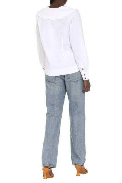 Ganni Ruffled Collar Blouse Featuring Pleats